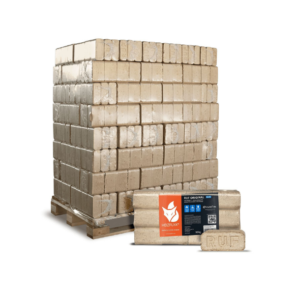 Heizfuxx RUF Original Blue Holzbriketts – Hochverdichtete Hartholz-Briketts in RUF-Form für Kamin & Ofen